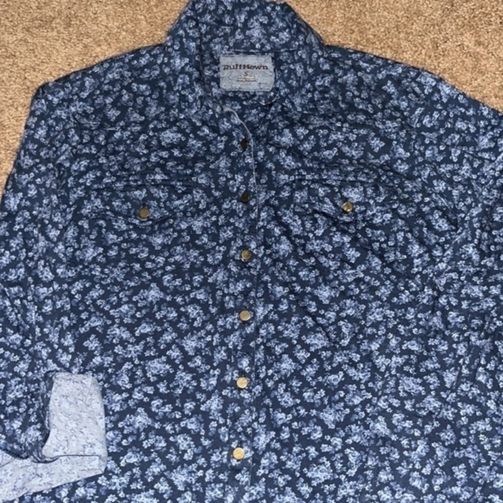 Ruff Hewn blue floral button down shirt EUC size S